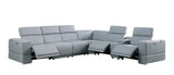 MI-121125 7pcs Light Blue Italian Leather Sofa Sectional (3 Powers Head/Foot)