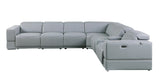 MI-121125 7pcs Light Blue Italian Leather Sofa Sectional (3 Powers Head/Foot)