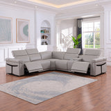 MI-121112 Italian Leather Sofa Sectional - 6Pcs - Light Grey