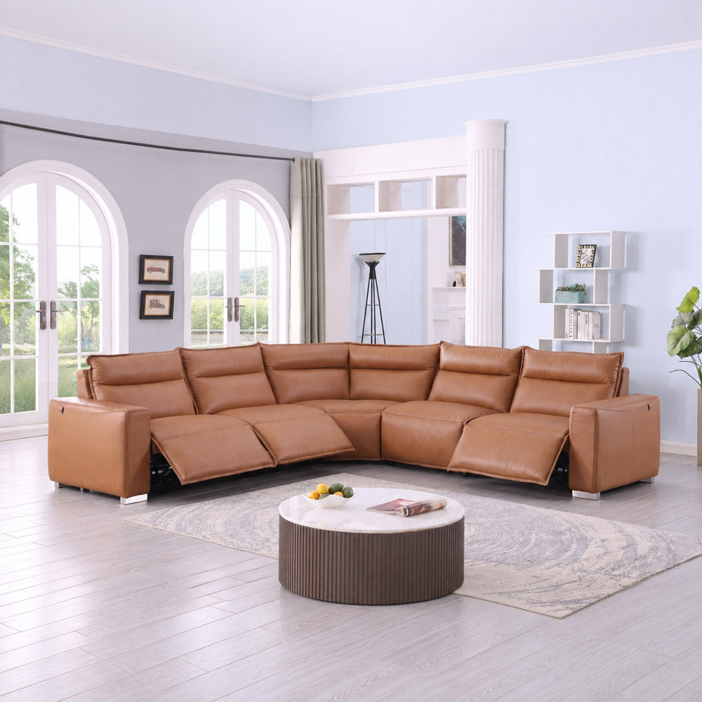 MI-121235 Italian Leather Sofa Sectional - 5Pcs