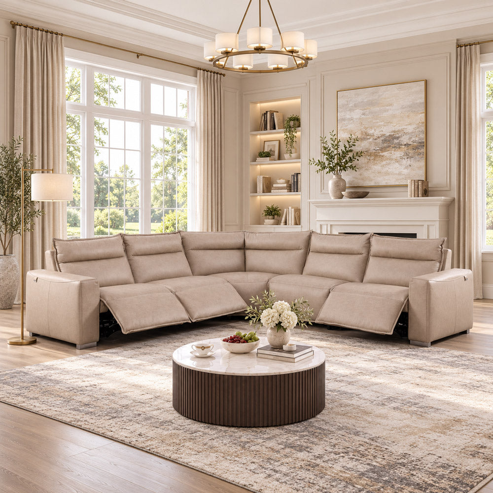 MI-121235 Italian Leather Sofa Sectional - 5Pcs