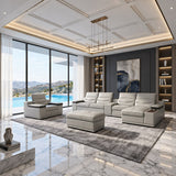 MI-121850 Italian Leather Sofa Sectional - 4Pcs - Grey