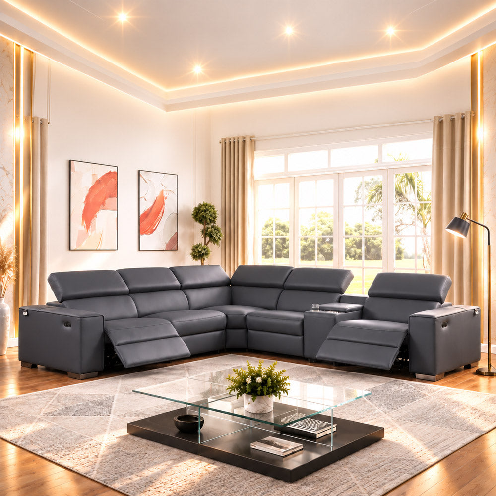 MI-12631 Italian Leather Sofa Sectional  - 6Pcs (2 Power)